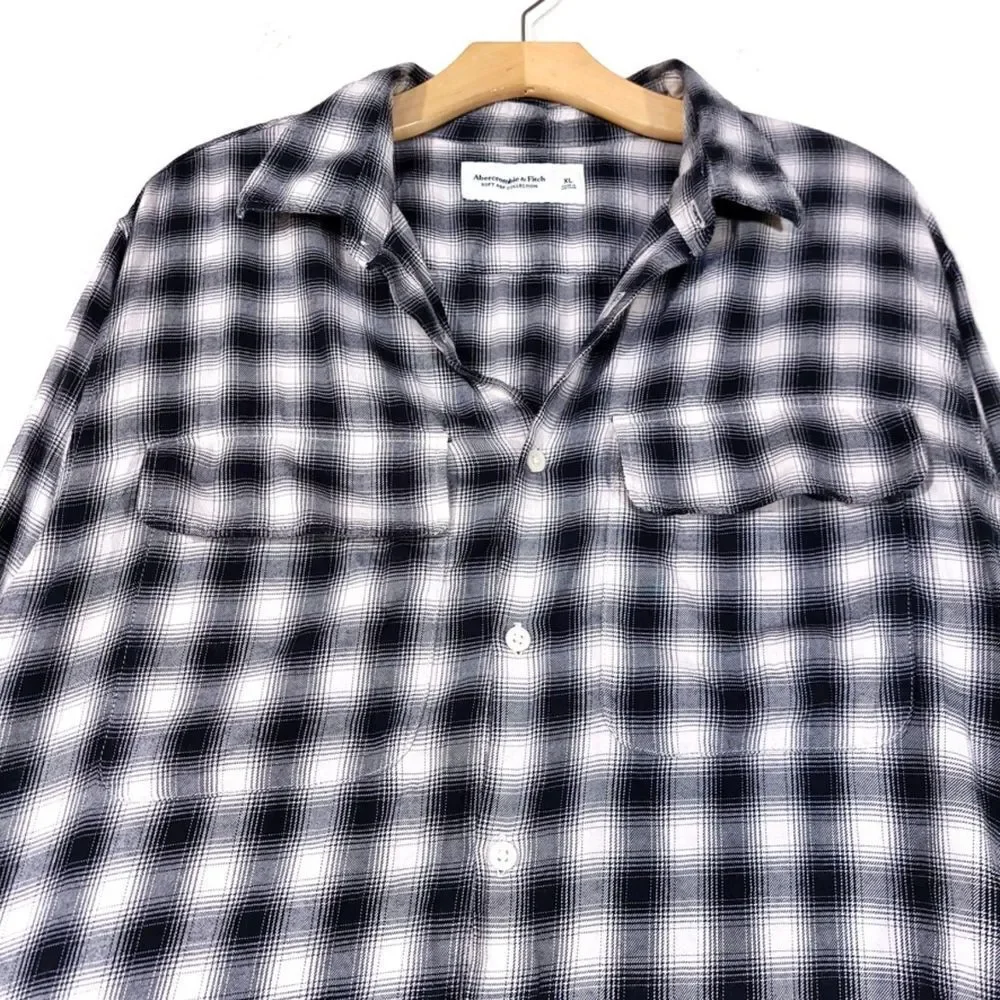 ABERCROMBIE & Fitch Boyfriend Fit Oversized Button Down Shirt in Black Plaid XL